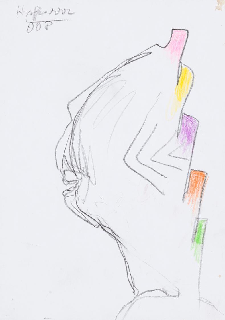 Kurt Hüpfner, Ohne Titel, 2008, Bleistift und Buntstift auf Papier, 29,6 × 21 cm, Privatbesitz, ...