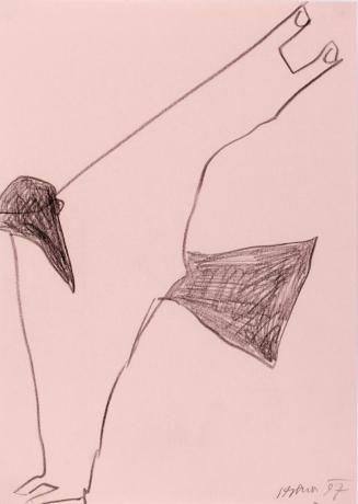 Kurt Hüpfner, Ohne Titel, Zeichnung zum Wandbehang "Vogel", 1997, Bleistift auf rosafarbenem Pa ...
