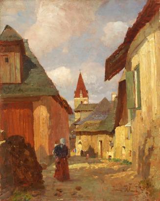 Tina Blau, Aus Weissenkirchen, 1910, Öl auf Holz, 42,5 × 33,3 cm, Privatbesitz, Courtesy Kunsth ...