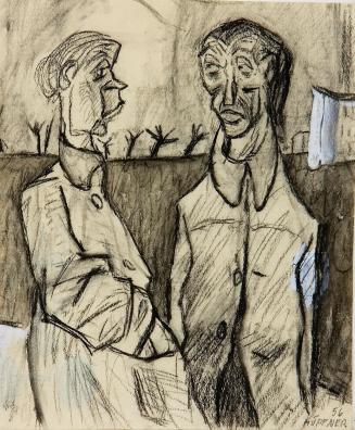 Kurt Hüpfner, Peripherie, 1956, Schwarze Kreide und Deckweiß auf Papier, 26,5 × 21,5 cm, Privat ...