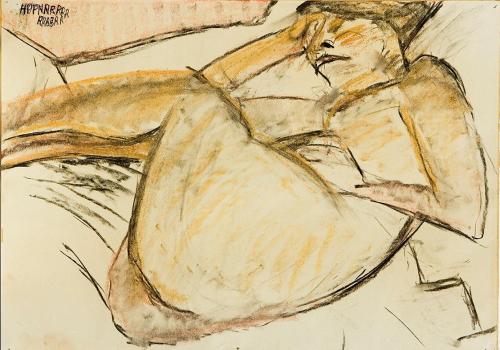Kurt Hüpfner, Ohne Titel, Liegender Akt, 1963, Kohle und Pastell auf Papier, 43 × 60 cm, Privat ...