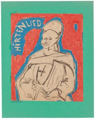 Kurt Hüpfner, Hirtenlied, 1950, Pastell, teilweise mit Wasser vermischt auf Papier, kaschiert a ...