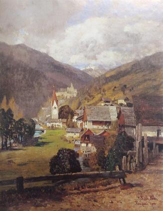 Tina Blau, Blick auf Taufers in Südtirol, 1900, Öl auf Leinwand, 74 × 57 cm, unbekannter Verble ...