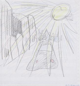 Kurt Hüpfner, Ohne Titel, 1979, Buntstift auf Papier, kaschiert auf Karton, 30,5 × 28,3 cm, Pri ...