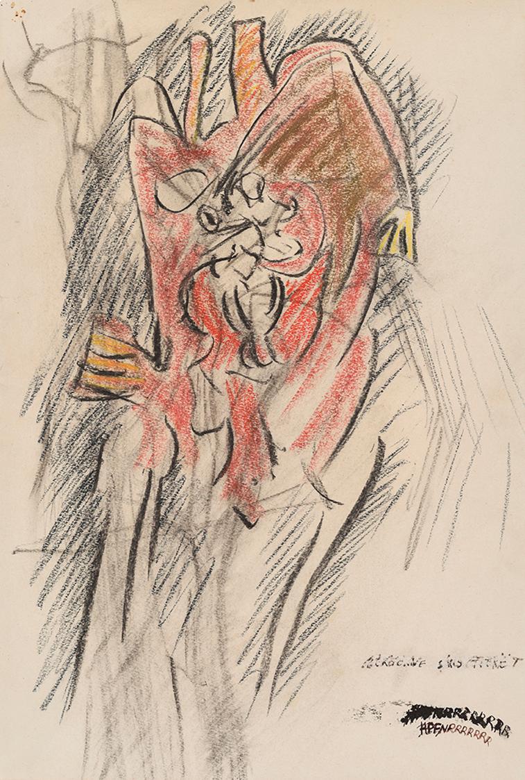 Kurt Hüpfner, Ohne Titel, 1965, Kreide auf Papier, 60 × 40,5 cm, Privatbesitz, Wien