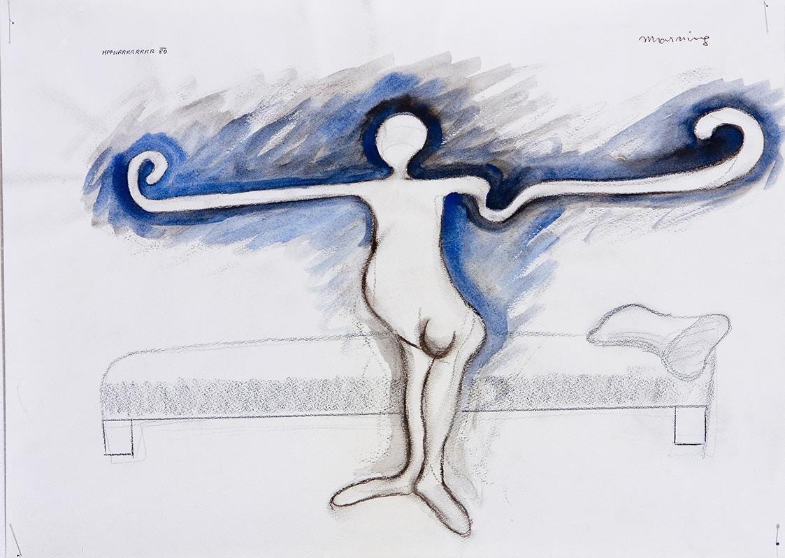 Kurt Hüpfner, morning, 1980, Kreide und Aquarell auf Papier, 44,3 × 60,1 cm, Privatbesitz, Wien