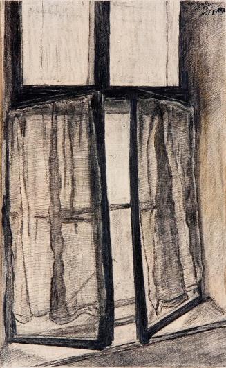 Kurt Hüpfner, Das Fenster, 1963, Kohle und Bleistift auf Papier, 48 × 30 cm, Privatbesitz