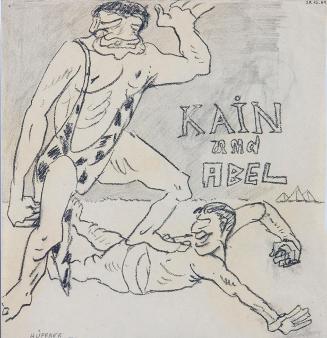 Kurt Hüpfner, Kain und Abel, 1961, Schwarze Kreide auf Papier, 31,1 × 28,7 cm, Privatbesitz, Wi ...