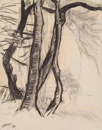 Kurt Hüpfner, Ohne Titel, 1963, Kohle und Kreide auf Papier, 54,5 × 43 cm, Privatbesitz, Wien