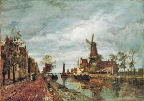 Tina Blau, Kanal in Amsterdam, um 1875/1876, Öl auf Leinwand, 63,5 × 89,5 cm, Privatbesitz, Cou ...