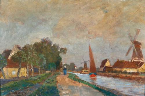 Tina Blau, Kanal in Franeker, 1908, Öl auf Karton, 17,5 × 26,5 cm, Privatbesitz, Courtesy Dorot ...