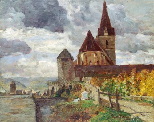 Tina Blau, Weissenkirchen in der Wachau, 1910/1915, Öl auf Karton, 39,5 × 50 cm, unbekannter Ve ...