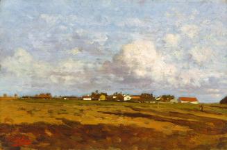 Tina Blau, Dachauer Landschaft im Vorfrühling, um 1885, Öl auf Holz, 17,2 × 26,8 cm, Privatbesi ...