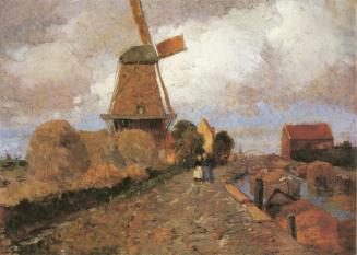 Tina Blau, Kanal und Windmühle in Holland, 1905, Öl auf Holz, 28,5 × 38 cm, Privatbesitz