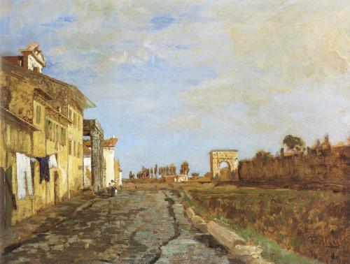 Tina Blau, Römisches Capriccio mit Titusbogen, 1879, Öl auf Leinwand, 35,5 × 45,5 cm, Privatbes ...