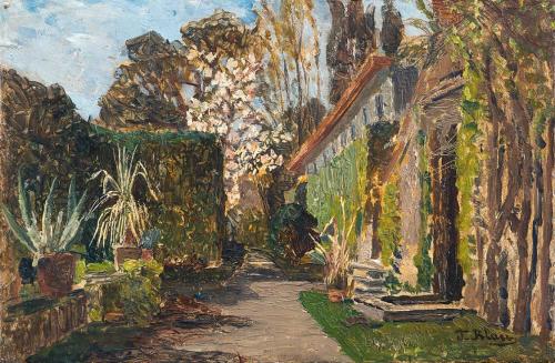 Tina Blau, Parkstudie (Malcesine), 1902, Öl auf Leinwand, 17,5 × 27 cm, Privatbesitz