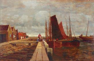 Tina Blau, Hafen in Volendam, um 1905, Öl auf Holz, 49 × 75 cm, Sammlung Eisenberger, Wien
