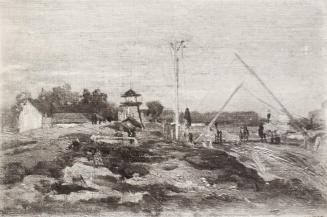 Tina Blau, Observatorium an der Donauregulierung, 1872, Öl auf Leinwand auf Holz, 17,2 × 26 cm, ...