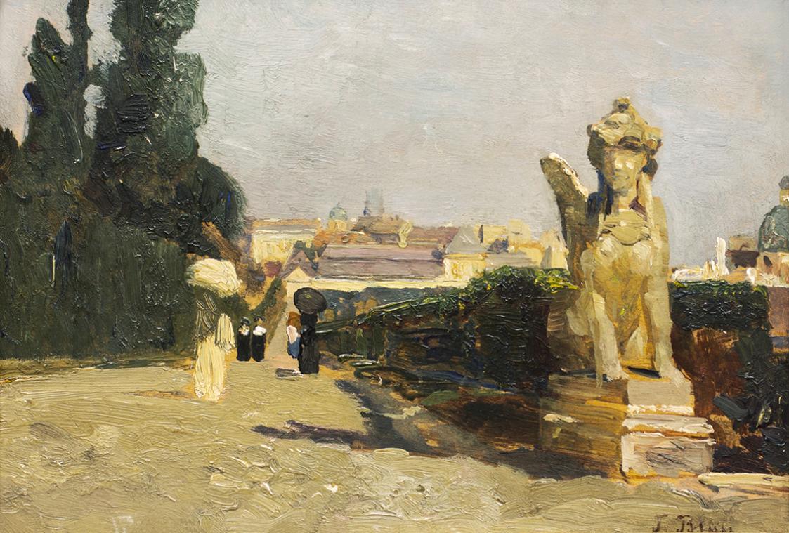 Tina Blau, Belvedere, 1895, Öl auf Holz, 17,6 × 26,8 cm, Privatbesitz