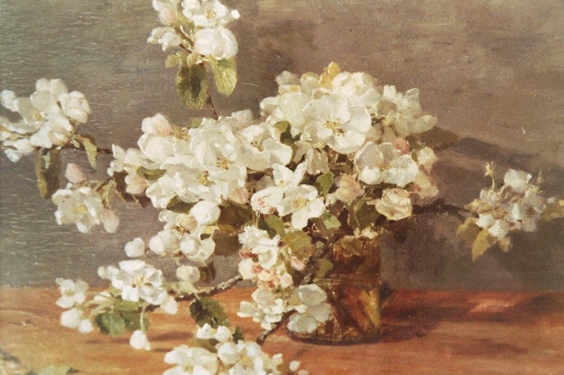 Tina Blau, Apfelblüten, 1894, Öl auf Holz, 39 × 60 cm, Privatbesitz