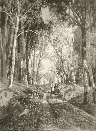 Tina Blau, Waldweg, 1899, Öl auf Holz, 52 × 38 cm, unbekannter Verbleib