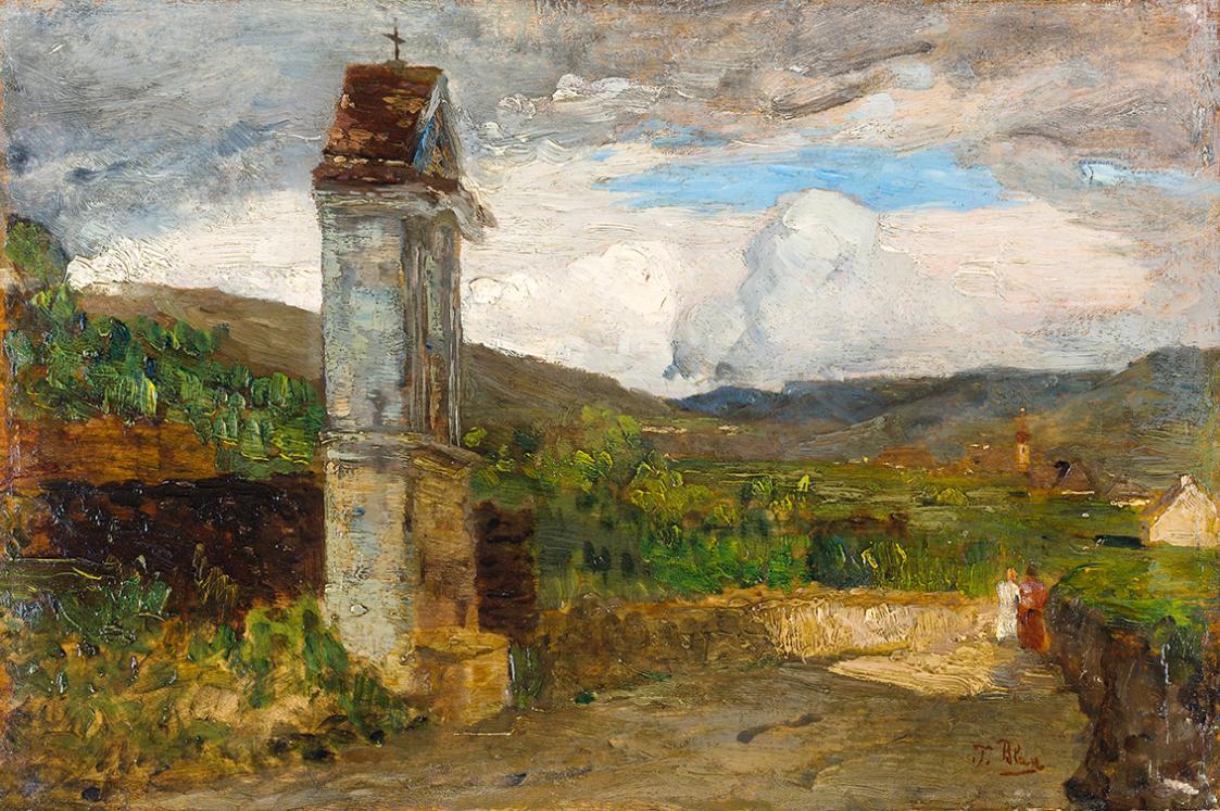 Tina Blau, Bildstock bei Dürnstein, um 1898, Öl auf Holz, 17,8 × 26,8 cm, Landesmuseum Niederös ...