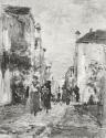 Tina Blau, Gasse in Venedig, 1877, Öl auf Holz, 27,5 × 22 cm, Privatbesitz