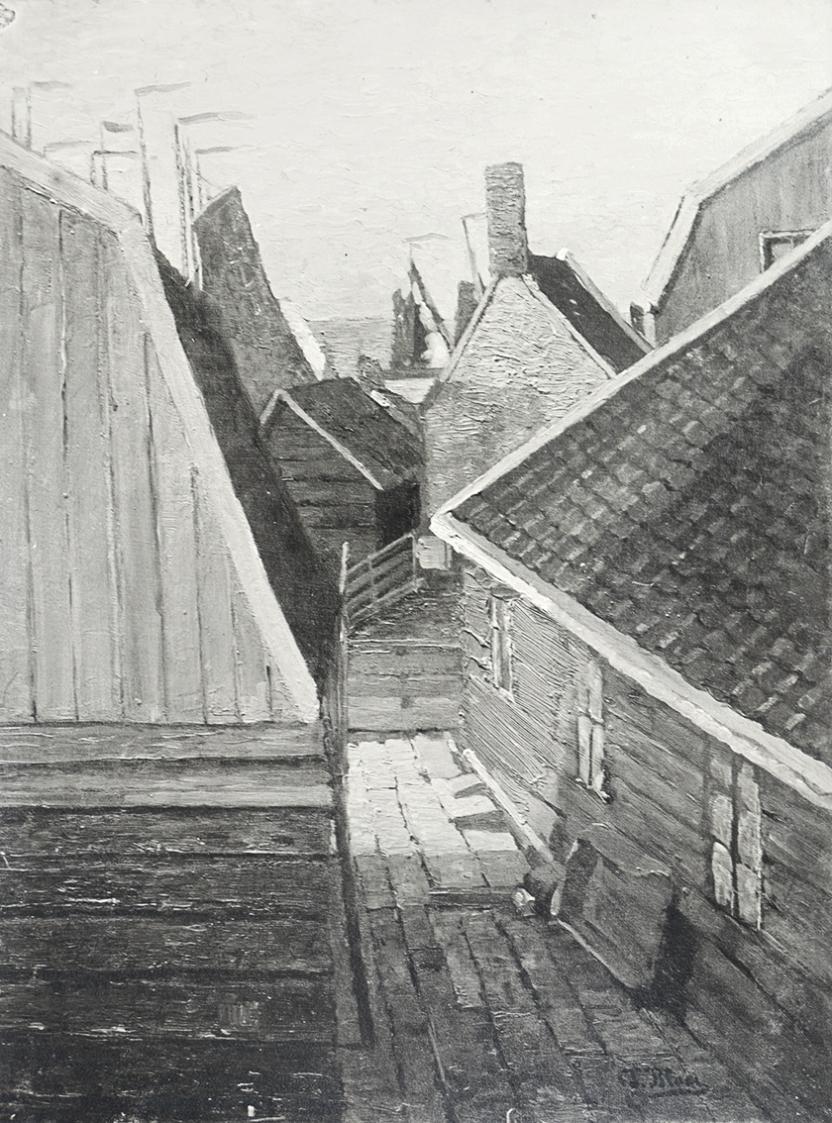 Tina Blau, Ein Morgen in Volendam, 1905, Öl auf Holz, 40 × 29 cm, unbekannter Verbleib