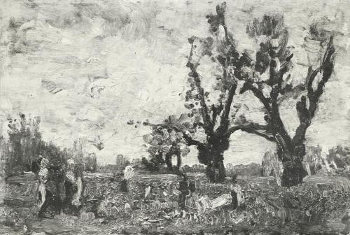 Tina Blau, Herbst. Prater, um 1883, Öl auf Holz, 23 × 34 cm, unbekannter Verbleib