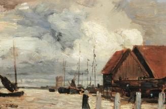 Tina Blau, Aufsteigendes Wetter. Dordrecht, 1905, Öl auf Karton, 18,5 × 27 cm, Privatsammlung,  ...