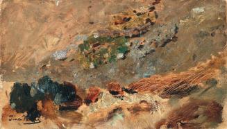 Tina Blau, Steine, Erde, Gräser (Ölskizze zum Gemälde "An der Friedhofsmauer"), 1887, Öl auf Ho ...