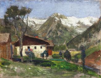 Tina Blau, Luttach im Ahrnthal (Südtirol), mit dem Schwarzenstein im Hintergrund, 1900, Öl auf  ...