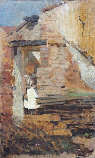 Tina Blau, An der Mauer, 1875, Öl auf Holz, 21 × 12,5 cm, Privatbesitz, Deutschland