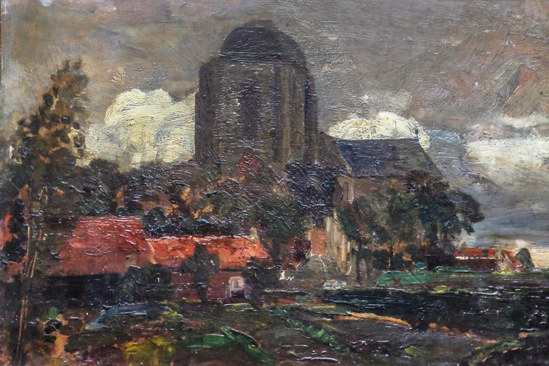 Tina Blau, Große Kirche in Veere, 1906, Öl auf Holz, 17,5 × 26,5 cm, Privatbesitz