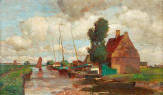 Tina Blau, Kanal in Franeker, 1908/1910, Öl auf Holz, 24 × 39,7 cm, Galerie Kovacek & Zetter, W ...