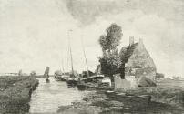 Tina Blau, Kanal in Franeker, 1908/1910, Öl auf Holz, 24 × 39,7 cm, Galerie Kovacek & Zetter, W ...