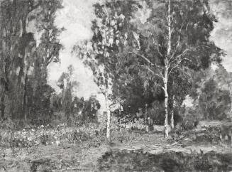 Tina Blau, Birken beim Atelier. Prater, 1879, Öl auf Holz (?), 42 × 55 cm, unbekannter Verbleib