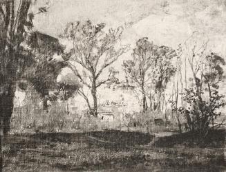Tina Blau, Zwischen den Pavillons des Amateurs, 1878, Öl auf Leinwand, 24 × 30 cm, unbekannter  ...