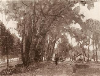 Tina Blau, Prater. Krieau, 1916, Öl auf Holz, 22 × 30 cm, unbekannter Verbleib