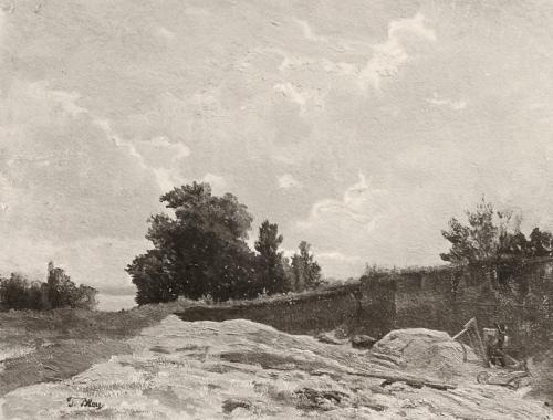 Tina Blau, Terrain- und Luftstudie, um 1870, Öl auf Papier, unbekannter Verbleib