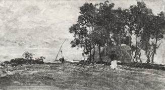Tina Blau, Trübes Wetter. Szolnok, 1873, Öl auf Leinwand, 27,5 × 50,5 cm, unbekannter Verbleib