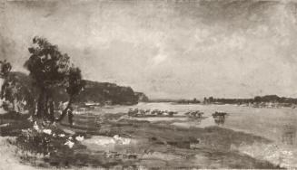 Tina Blau, Am Fluss, um 1870, Öl auf Leinwand, unbekannter Verbleib