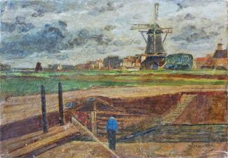 Tina Blau, Schleuse in Holland, 1905/1908, Öl auf Pappe, 18 × 26,8 cm, Privatbesitz, Deutschlan ...