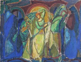 Alfred Wickenburg, Tänzerinnen mit Flötenspielerinnen, 1913, Öl auf Leinwand, 49 × 63 cm, Priva ...