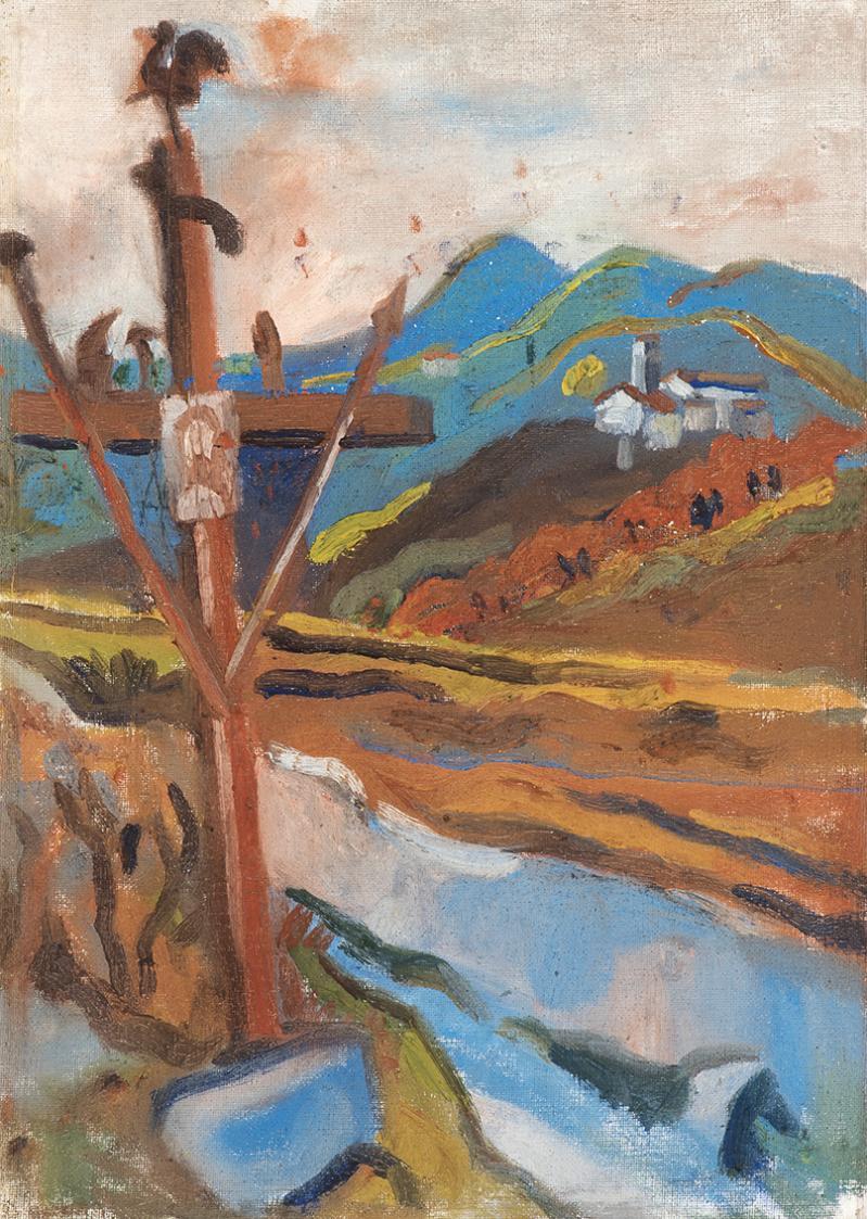 Alfred Wickenburg, Wegkreuz II, 1921/1922, Öl auf Leinwand, 63 × 45 cm, Privatbesitz