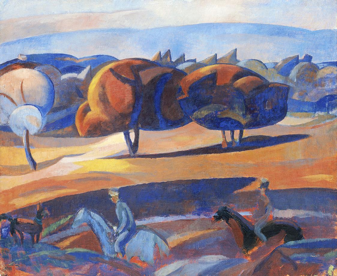 Alfred Wickenburg, Landschaft mit Reitern, 1922, Öl auf Leinwand, 61 × 75 cm, Verbleib unbekann ...