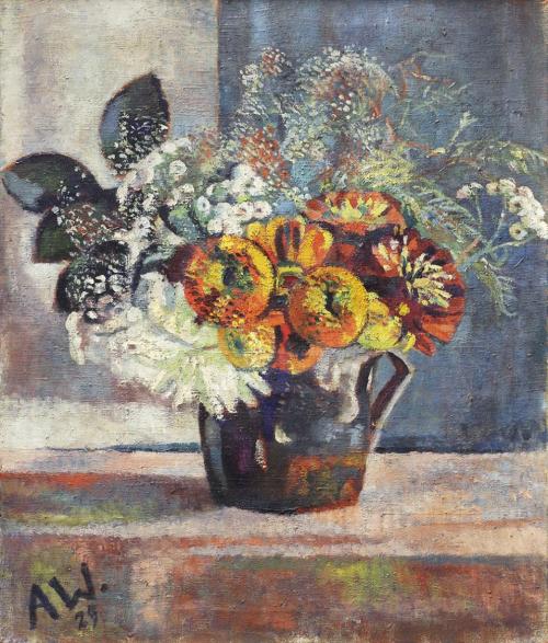 Alfred Wickenburg, Zinnien und Schleierkraut, 1929, Öl auf Leinwand, 75,5 × 62,5 cm, Sammlung d ...