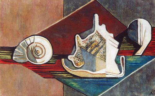 Alfred Wickenburg, Stillleben mit Muscheln, 1931, Öl auf Leinwand, 63 × 105,5 cm, Verbleib unbe ...