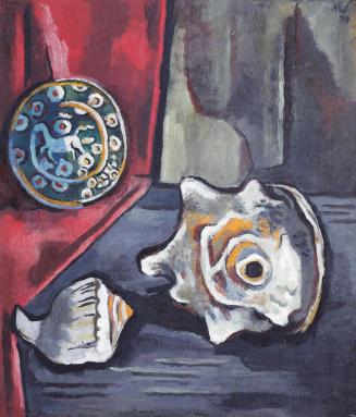 Alfred Wickenburg, Muscheln mit Teller, 1934, Öl auf Leinwand, 110 × 95 cm, Privatbesitz