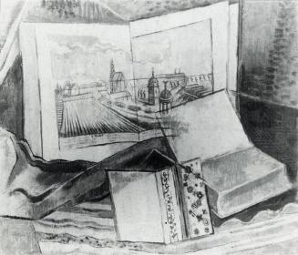 Alfred Wickenburg, Bücherstillleben I, 1937, Öl auf Leinwand, 60 × 73 cm, Verbleib unbekannt